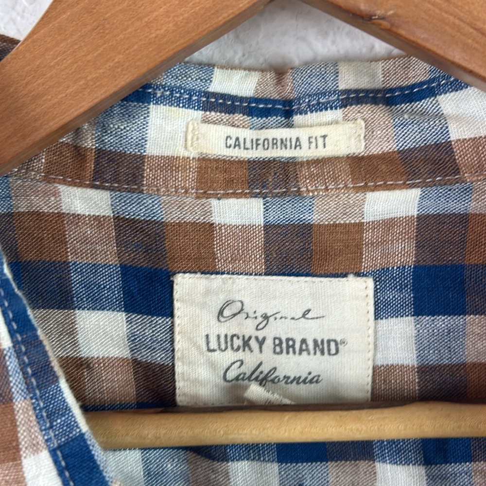 Lucky Brand linen short sleeve plaid men’s button shirt XL - Picture 3 of 5